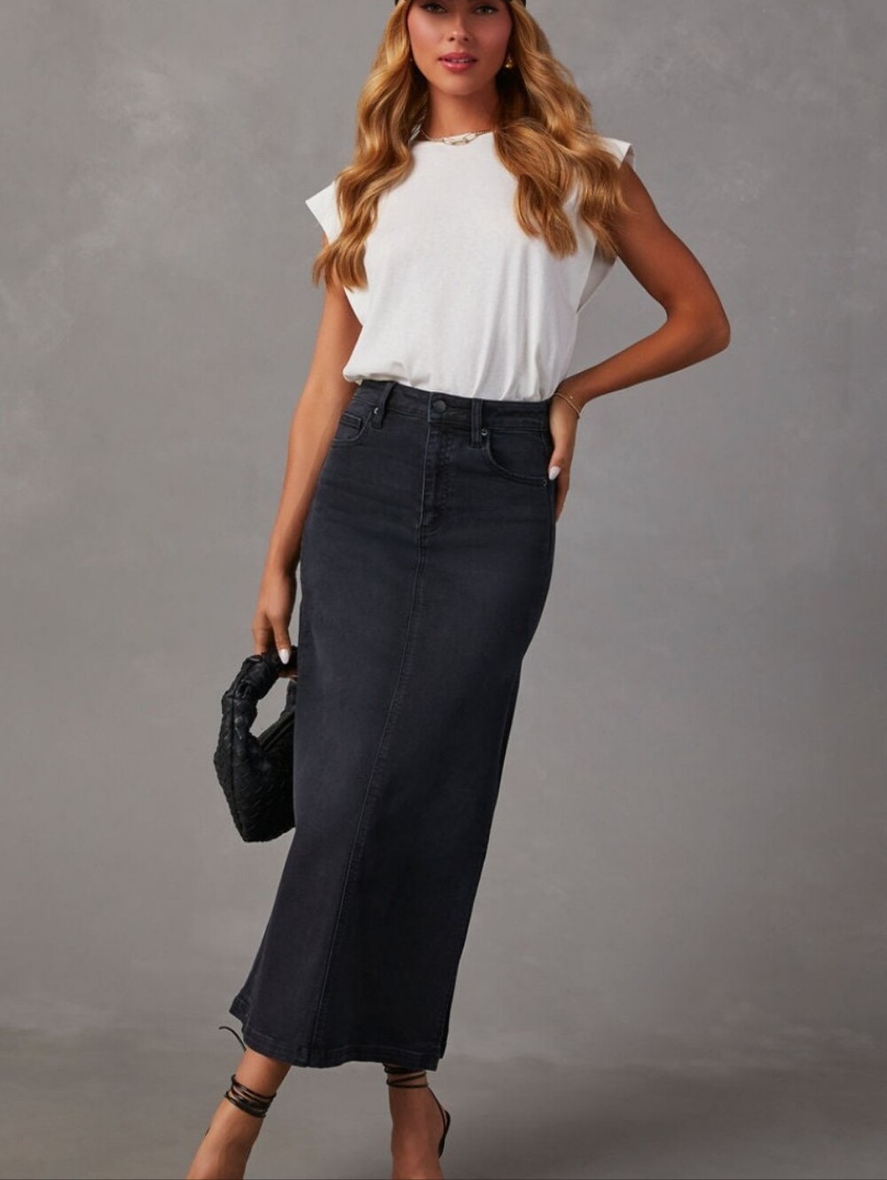 VICI Black Denim Maxi Skirt